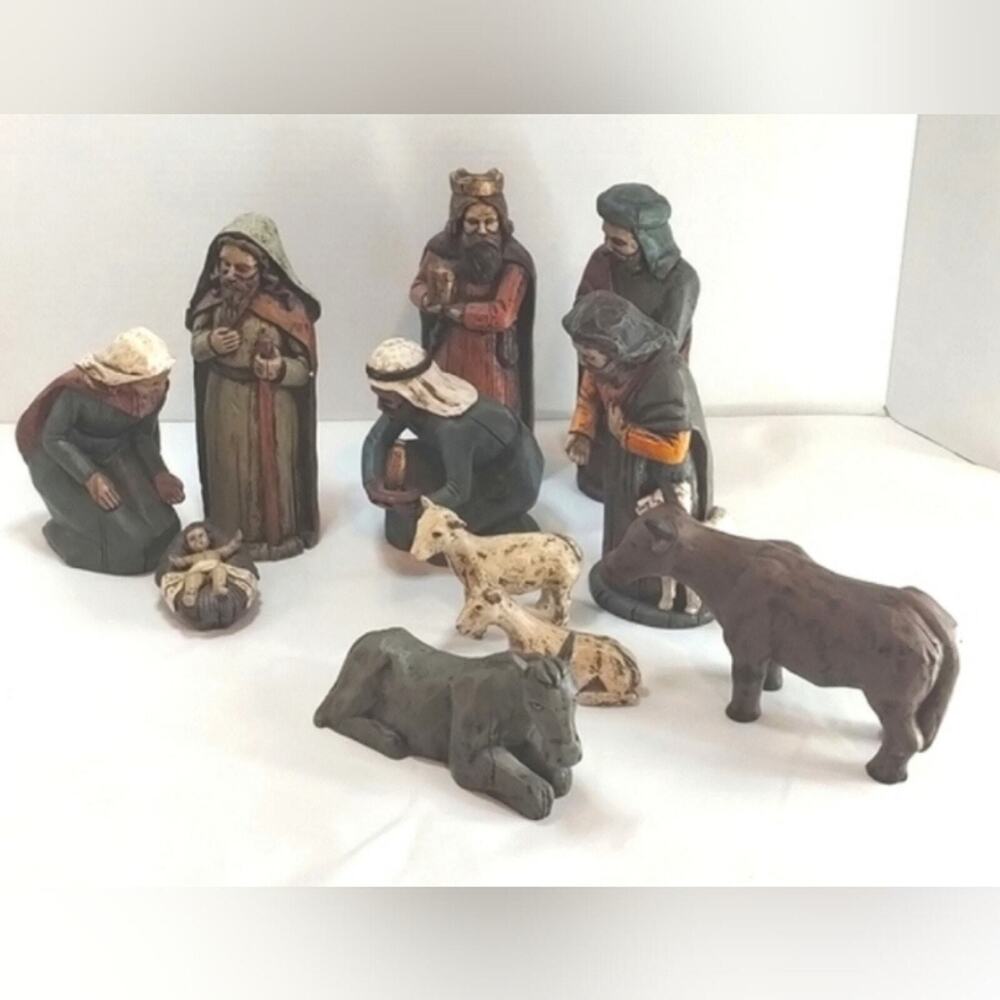 Dept. 56 Vintage Christmas 11 Piece Chalkware LARGE Traditional Nativity Set